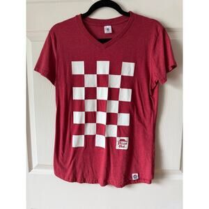 Pizza Hut Checkerboard Graphic V-Neck Tee Red Women’s Medium Fast Food Uniform